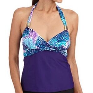 Catalina Women’s Tankini Swimsuit Halter Top Purple Padded Cups Size Medium 8-10